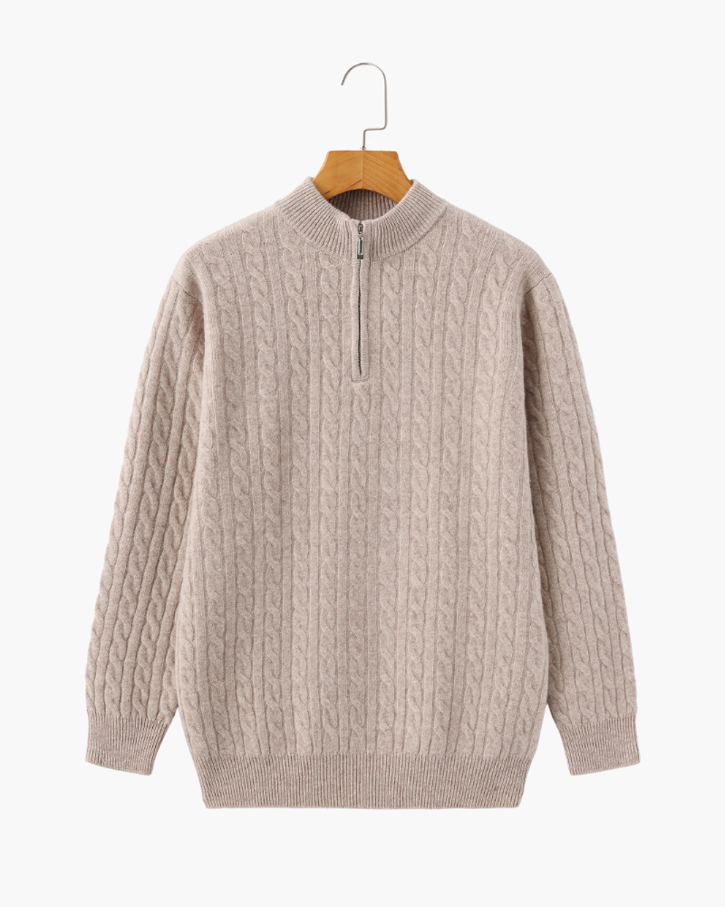 Pure Cashmere Woven Half-Zip Sweater
