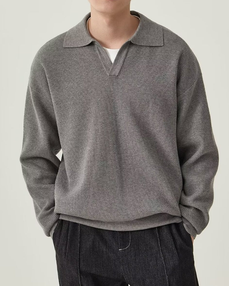 Cozy Textured Knit Polo Sweater