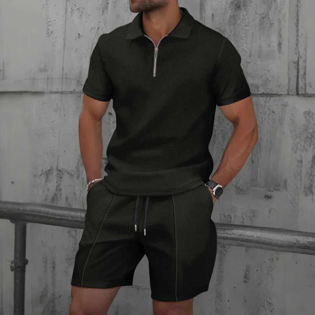IBIZA Co-Ord Set – Stylish Zip Neck Polo & Cozy Knit Shorts