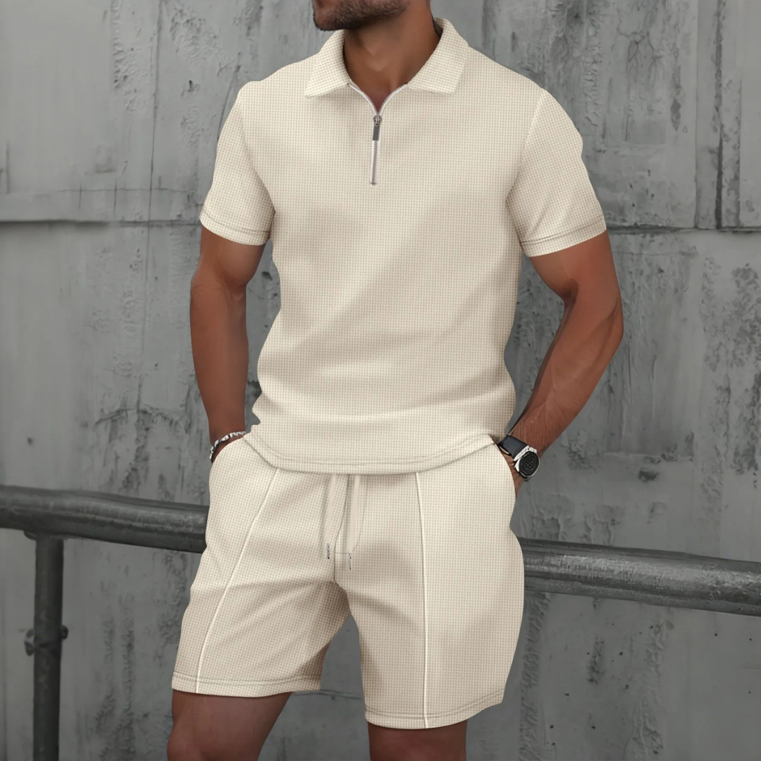 IBIZA Co-Ord Set – Stylish Zip Neck Polo & Cozy Knit Shorts
