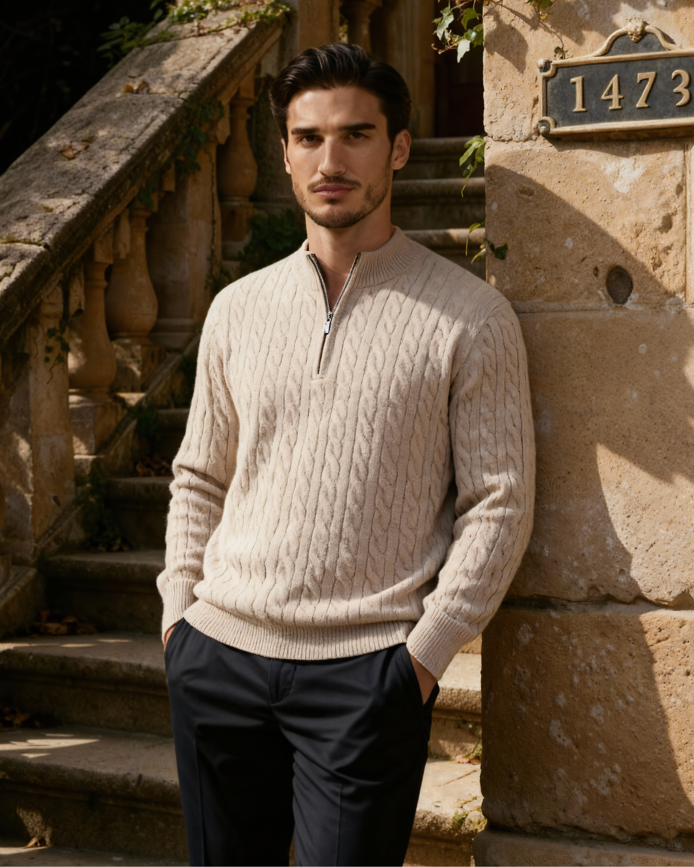 Pure Cashmere Woven Half-Zip Sweater