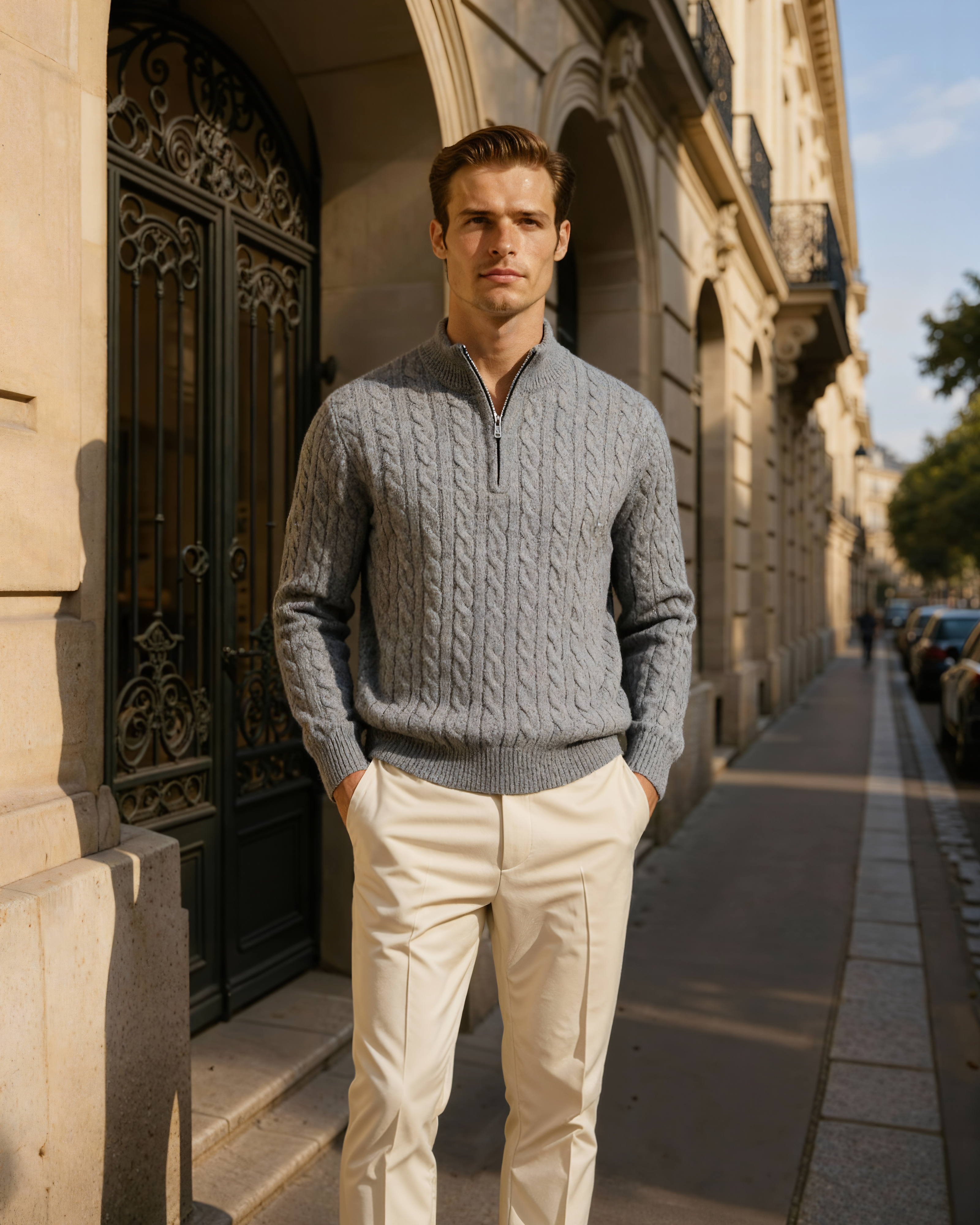 Pure Cashmere Woven Half-Zip Sweater