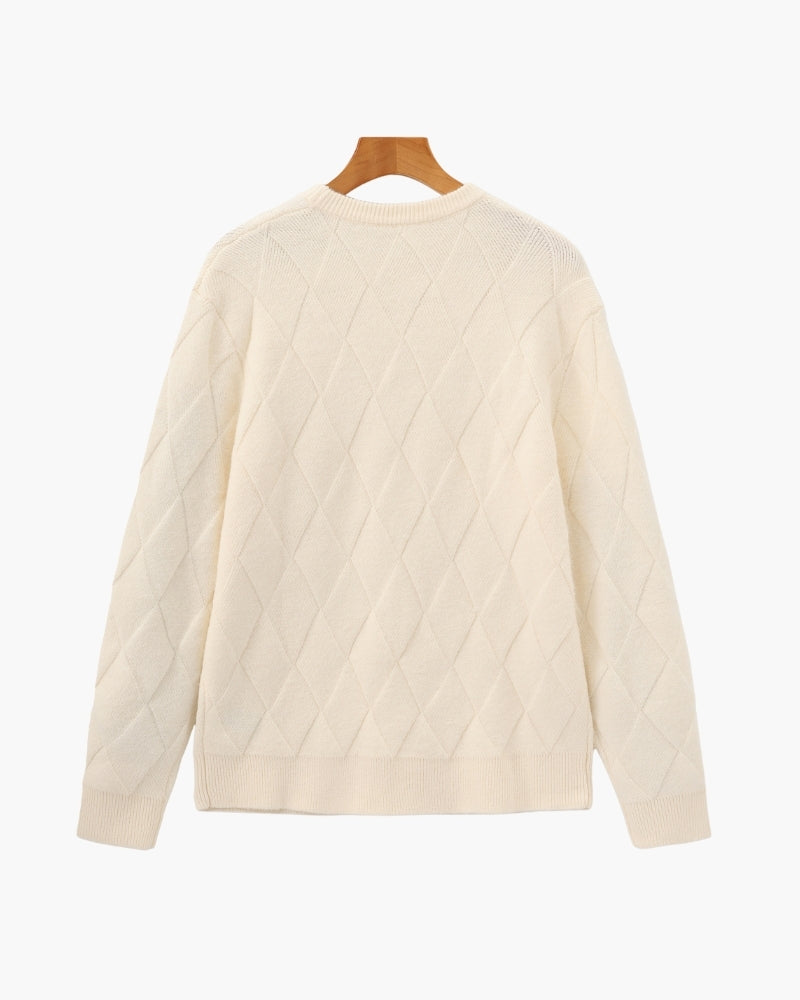Luxurious Diamond Pattern Crewneck Sweater