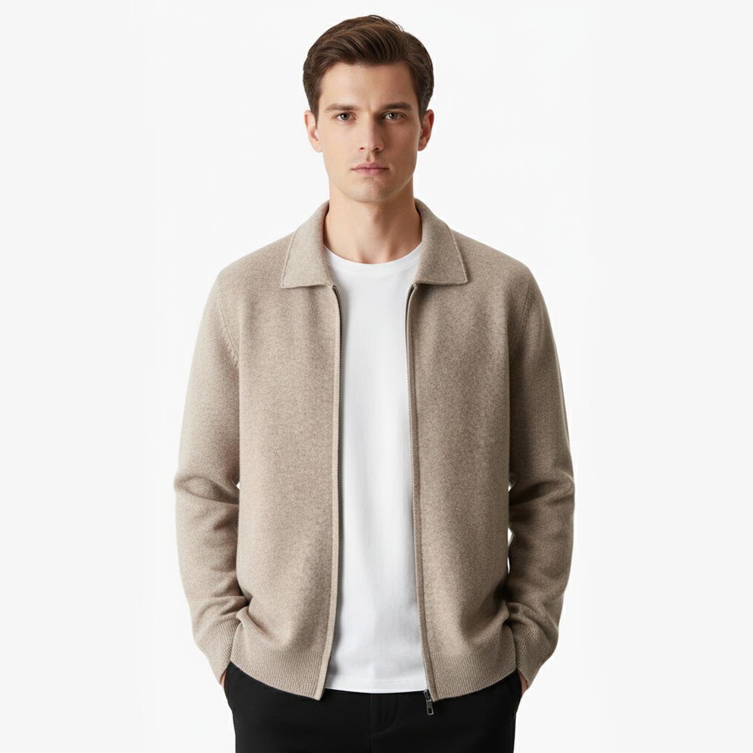 Luxurious Extra-Fine Merino Wool Zip Polo Cardigan