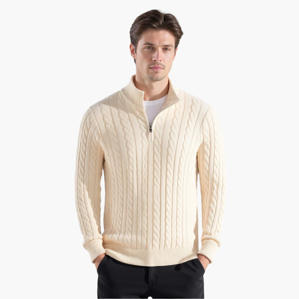 TAEBAEK Cozy Zipped Cable Knit Sweater