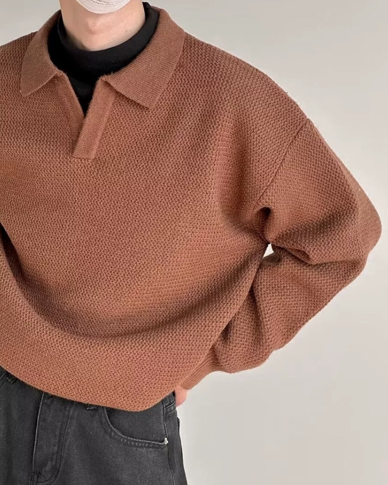 Cozy Textured Knit Polo Sweater