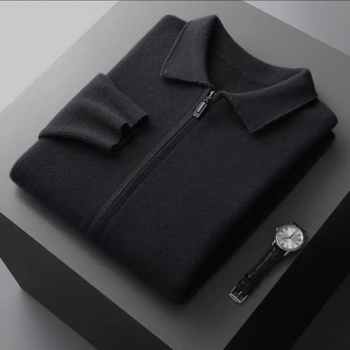 Luxurious Extra-Fine Merino Wool Zip Polo Cardigan
