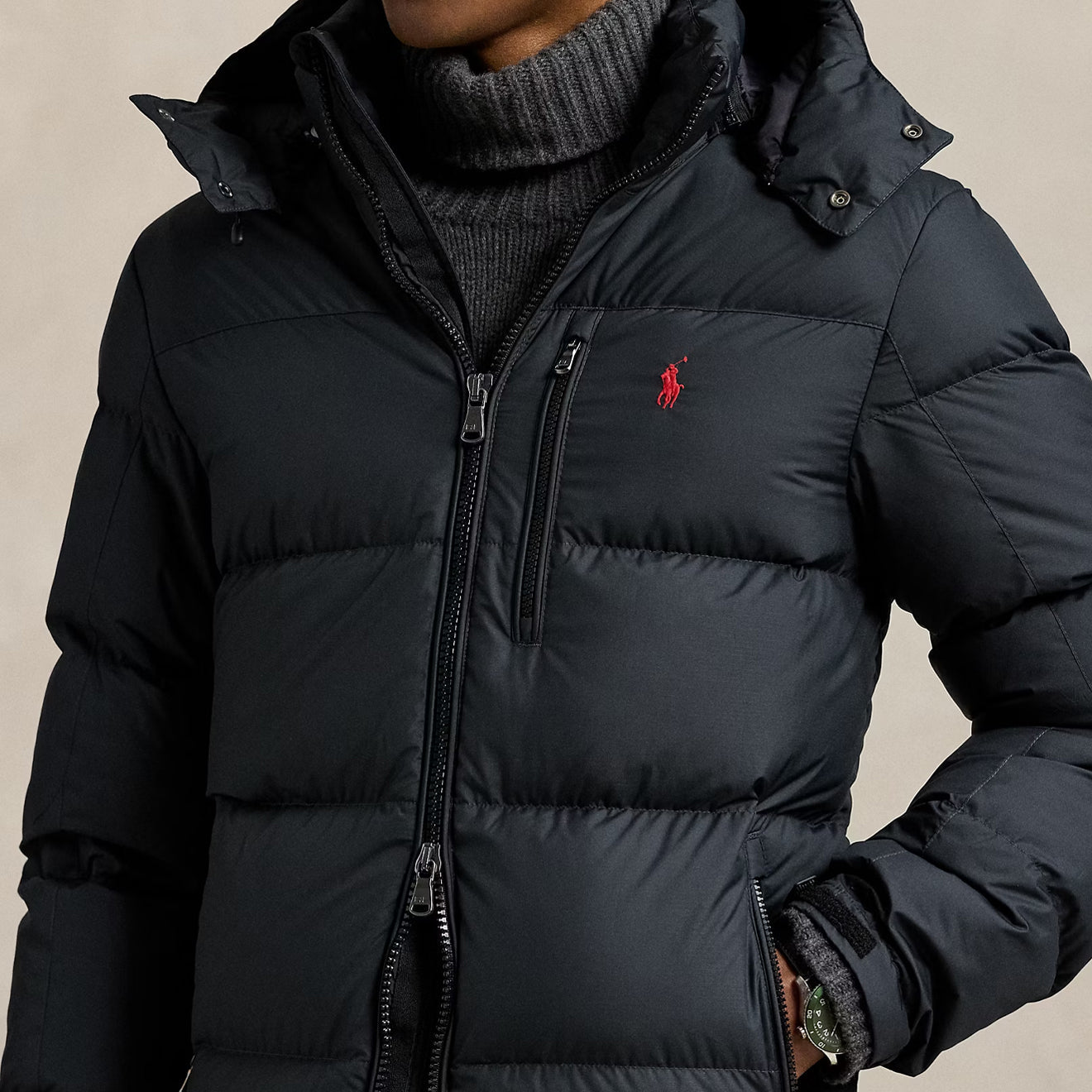 Elegant Polo RL Down Jacket in Classic Black by Gorham