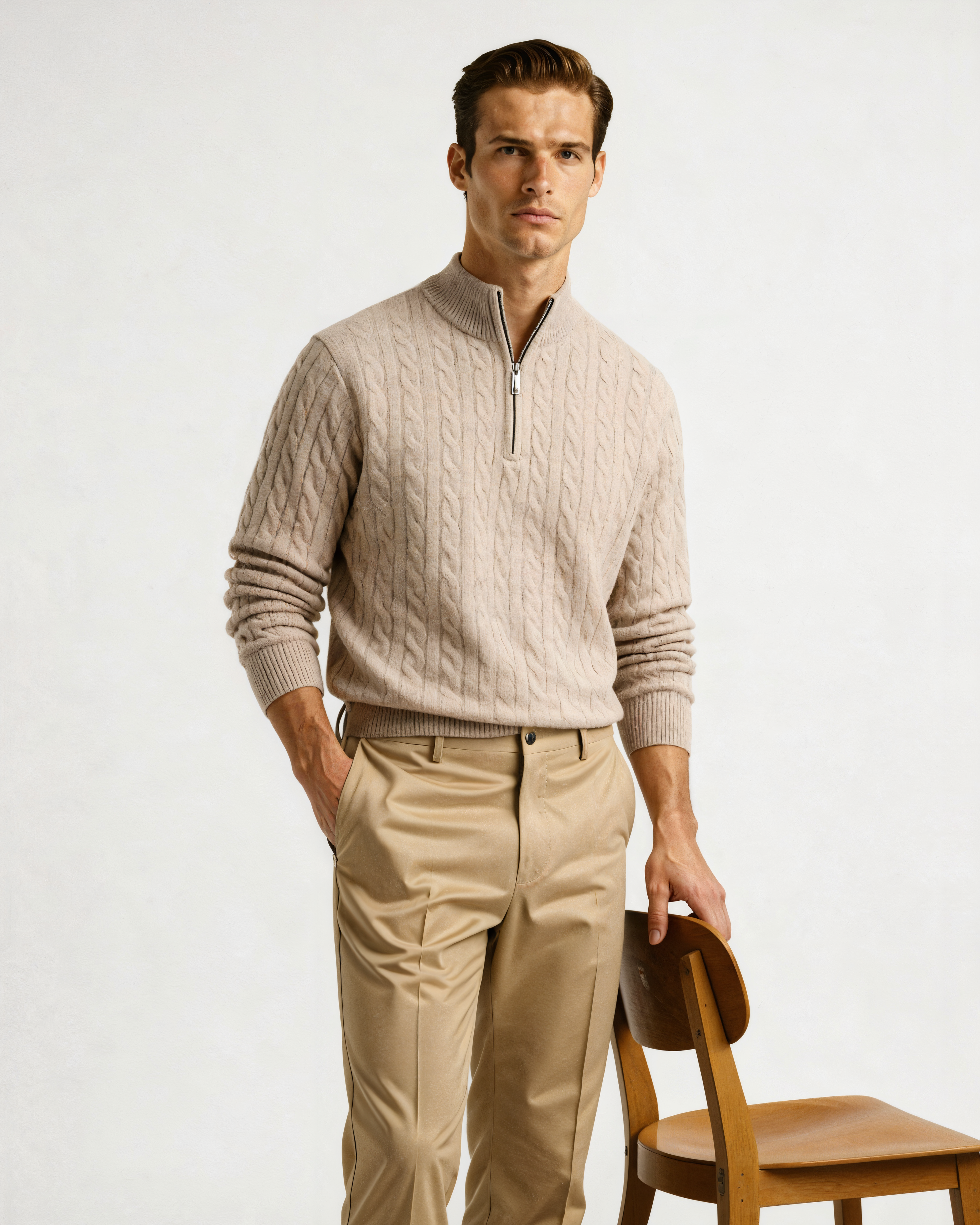 Pure Cashmere Woven Half-Zip Sweater