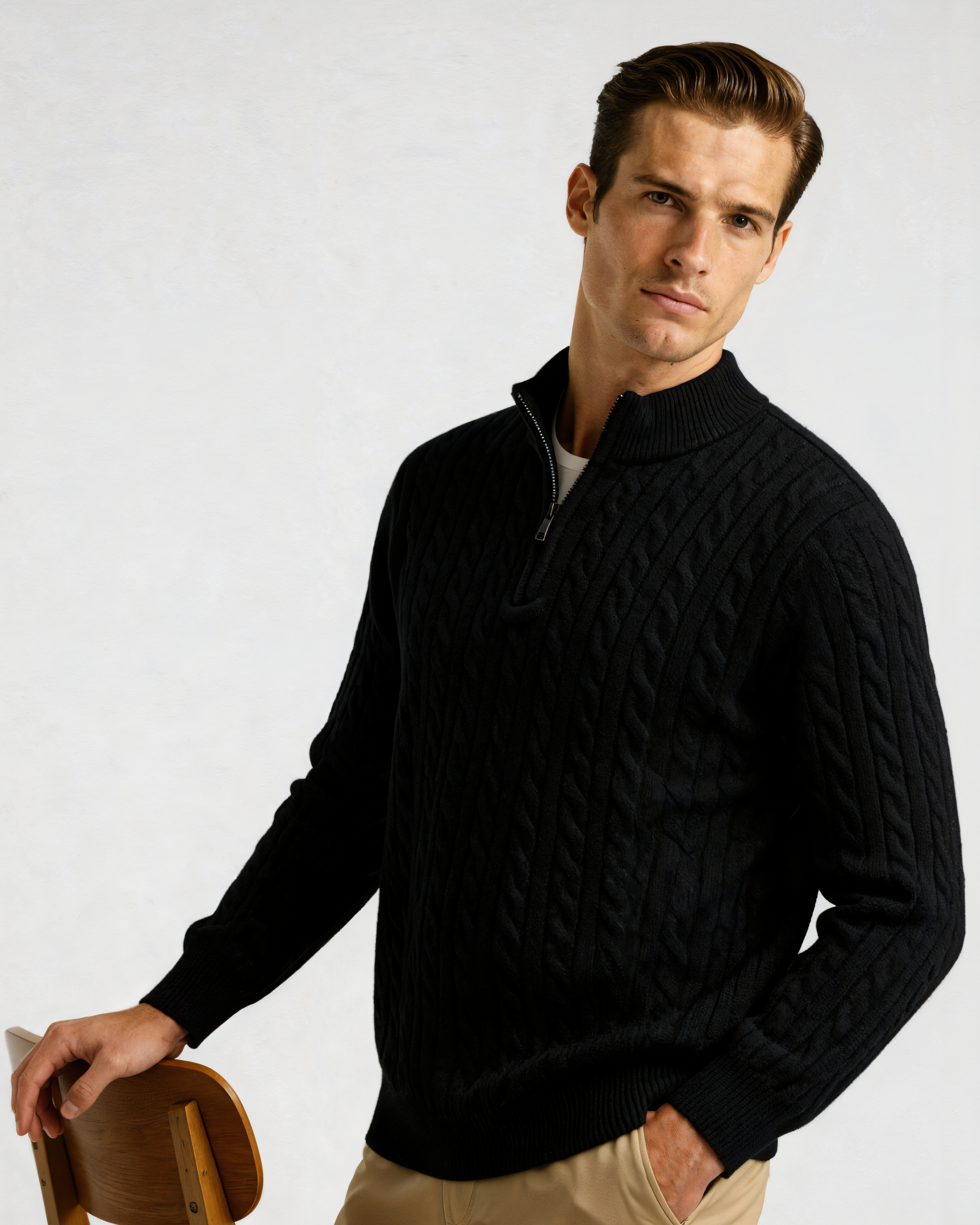 Pure Cashmere Woven Half-Zip Sweater