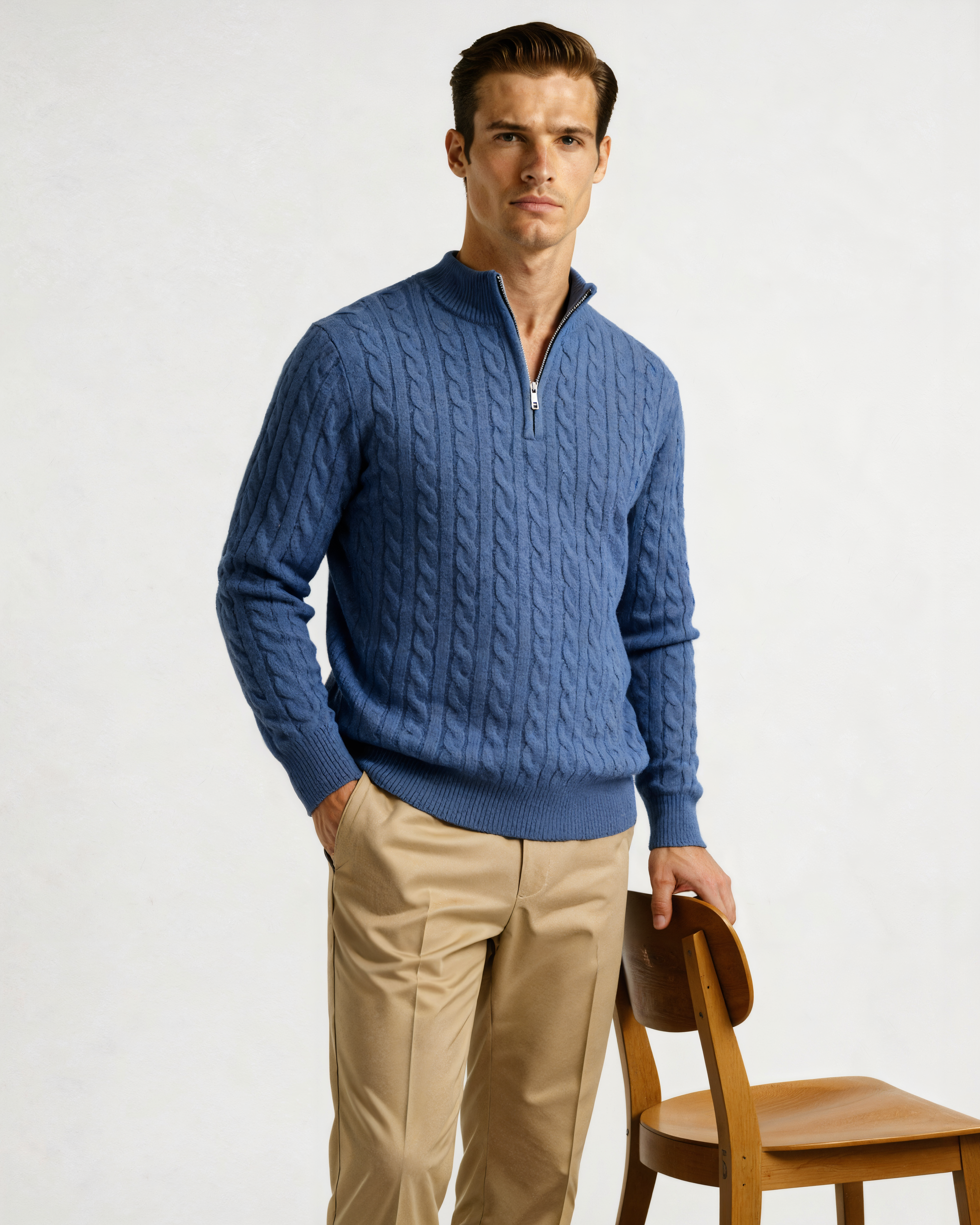 Pure Cashmere Woven Half-Zip Sweater